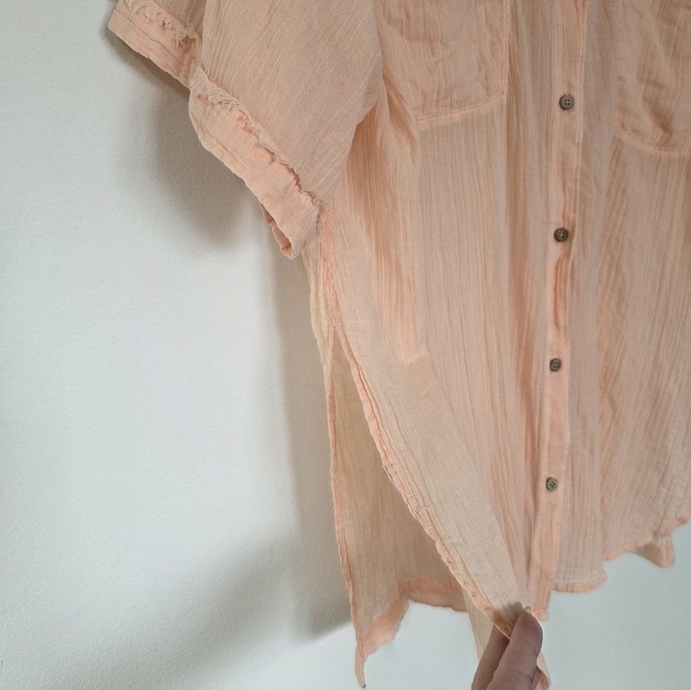 Free People Intimately Sleep Talk Cotton Shirt Electric Peach Small - Picture 4 of 9